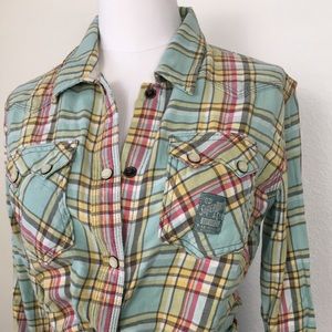 Superdry baby blue plaid button down shirt